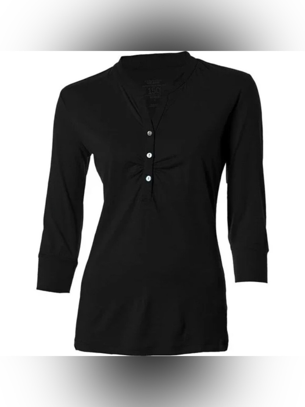 Icebreaker Women's Pure Merino Wool Black 3/4 Sleeve Henley Top L Baselayer